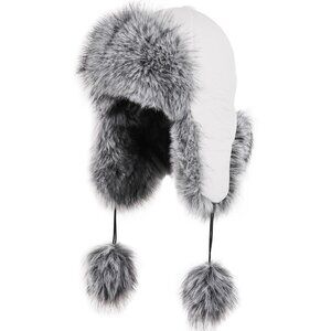 ⚡Women White Faux Fur Trapper Pompoms Warm Classic Ear Flaps Fuzzy Bobble Cap